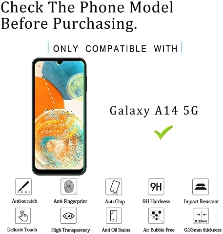 KATIN [2-Pack] Temperli Cam Samsung Galaxy A14 5G Ekran Koruyucu, Anti Scratch, Kabarcık Ücretsiz, 9 H Sertlik, Vaka