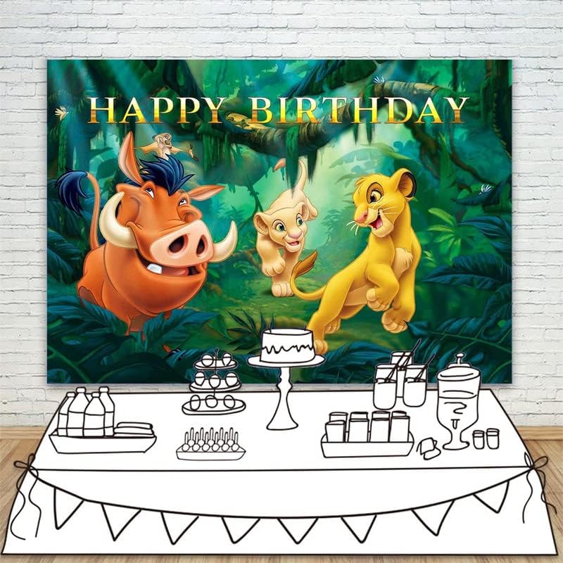 Aslan Kral Zemin Doğum Günü Partisi için 5x3 Jungle Safari Aslan Kral Mutlu Doğum Günü Arka Planında Çocuklar Vinil