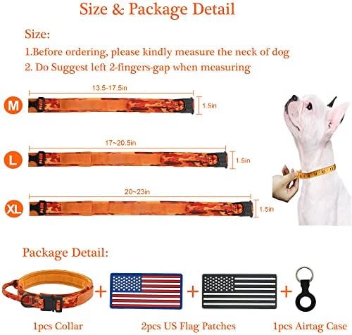 İki ABD Bayrağı Yamalı YouthBro Taktik Köpek Tasması, 1 Airtag kılıflı K9 Askeri Köpek Tasması, Orta Büyük Köpekler