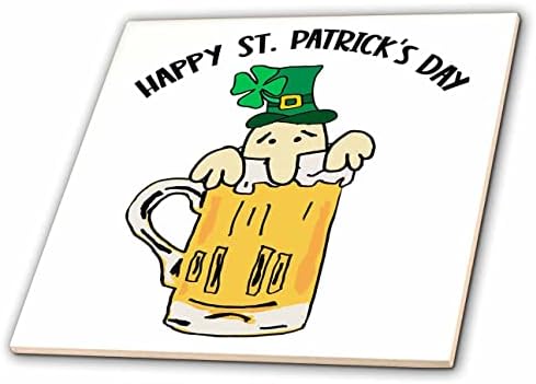 Yonca Şapka Aziz Patrick Günü giyen Bira Kupa 3dRose Komik Küçük Adam - Fayans (ct_355824_1)