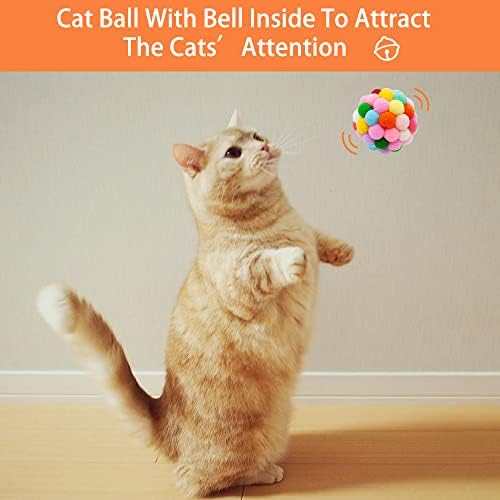 Gleıhow Kedi Topları Çan ile Kedi Bulanık Topları Yavru İnteraktif Pom Pom Kedi Oyuncaklar Kapalı Kediler Yavru Kedi