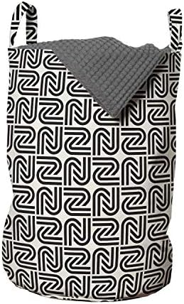 Ambesonne Modern Çamaşır Torbası, Geometrik Izgarayı Tekrarlayan Basit Formlar Yaratıcı Oyma Desen Sanatı, Kulplu