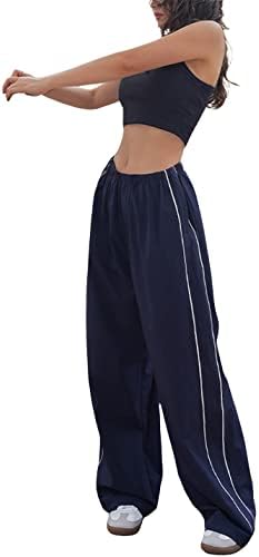 Huaqıao Kadın dökümlü pantolon eşofman altları Geniş Bacak Elastik Bel Y2K Paraşüt Pantolon Pantolon Sweatpants
