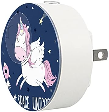 2 Paket Plug-in Gece Lambası LED Gece Lambası Uzay Yıldız Unicorn Sevimli Alacakaranlıktan Şafağa Sensörü Çocuk Odası,
