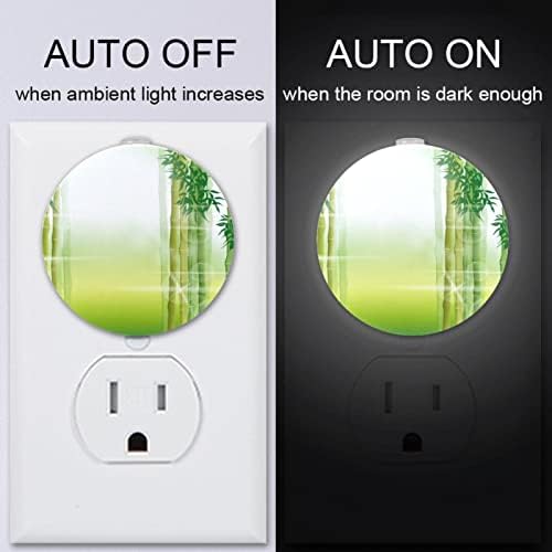 2 Paket Plug-in Gece Lambası LED Gece Lambası Yeşil Bambu Sahne Sabah Alacakaranlıktan Şafağa Sensörü ile Çocuk Odası