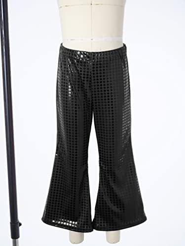 Jhaoyu Çocuk Erkek Kız Parlak Sequins Fişekleri Pantolon Çan Dipleri Pantolon Hip Hop Caz dans kostümü Streetwear