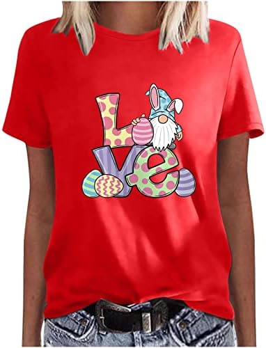 Komik Paskalya Gömlek Kadınlar için Sevimli Gnome Yumurta Mektup baskılı tişört Gevşek Rahat Yuvarlak Boyun Kısa Kollu