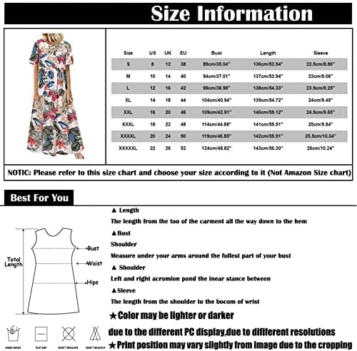 Elbise Kısa Kollu, Kadın Artı Boyutu O-Boyun Çiçek Baskı Vintage Kısa Kollu Uzun Maxi Elbise