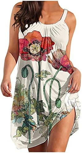 Kadınlar için yaz Elbiseler 2023 Artı Boyutu O-boyun Çiçek Baskılı Spagetti Kayışı Plaj Elbise Vintage Salıncak Parti