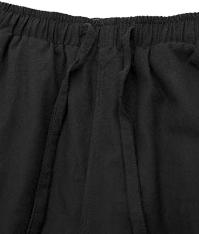 Bonnorth kadın Pamuk Keten İpli Elastik Bel Gevşek Geniş Bacak Kırpılmış cepli pantolon