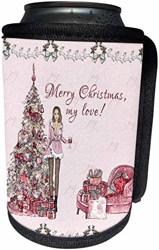 Noel ağacı ve hediyeler tarafından 3dRose Kız. Mutlu. - Şişe Sargısını Soğutabilir (cc_353999_1)