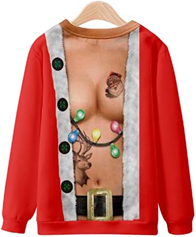 Ozmmyan Noel T Shirt erkek Rahat Noel Kazak 3D Baskı Uzun Kollu Yuvarlak Boyun Üst Gömlek Bluzlar