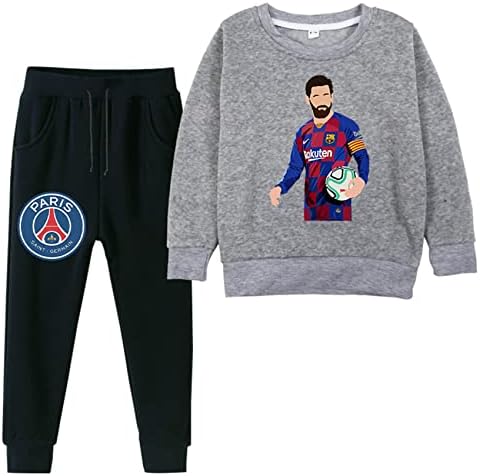 AteeCP Çocuk Erkek Uzun Kollu Ekip Boyun Kıyafetler Eşofman-Messi Polar Hoodie ve koşucu pantolonu 7 Renk