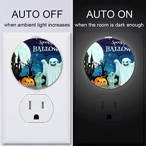 2 Paket Plug-in Gece Lambası LED Gece Lambası Ürkütücü Cadılar Bayramı Partisi Mezarlık Ay ve Hayalet Alacakaranlıktan