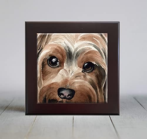 Yorkshire Terrier Çağdaş Suluboya Köpek Sanatı Dekoratif Karo (6 X 6 Çerçeveli)