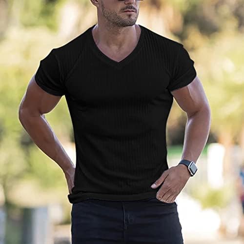 DBYLXMN Erkekler Moda Atletik T Shirt Egzersiz Kas Gömlek V Boyun Düz Renk Tee Gömlek Erkek Sweatpants Açık Alt