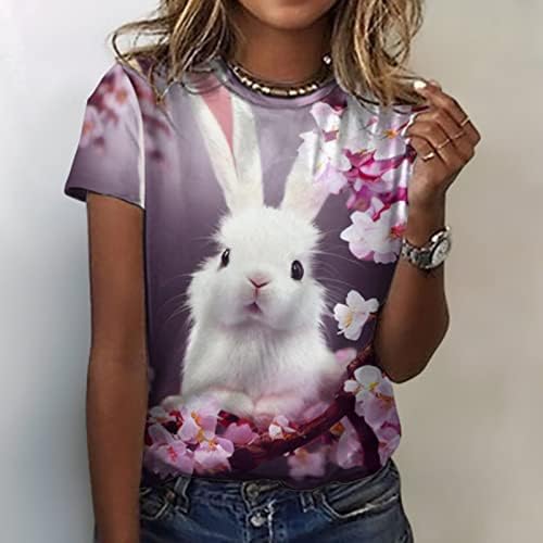 Kadın sevimli tavşan grafik T - Shirt yuvarlak boyun kısa kollu üstleri yaz rahat grafik Tee