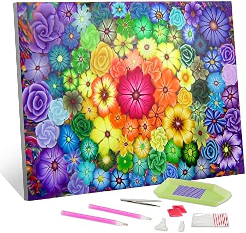 TİSHİRON Renkli Çiçekler Elmas Boyama Kitleri Yetişkinler için DIY 5D Renkli Modern Çiçek Elmas Boyama Kitleri Yuvarlak
