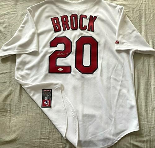 Lou Brock imzalı otomatik imzalı Kardinaller otantik Majestic beyaz jersey JSA İmzalı MLB Formaları