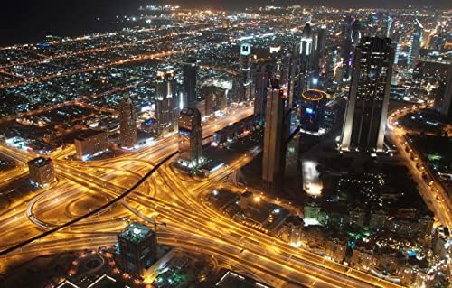 LHJOYSP 500 Parça Bulmacalar Yetişkinler için Büyük Parça Şehir Yol Gece Lambası Hareketi Yapı Gökdelen Dubai Metropolis
