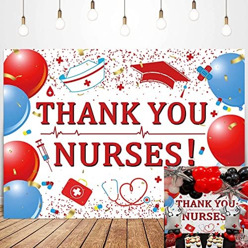Teşekkür Ederim Hemşireler Zemin Kırmızı Mavi Balon Hemşire Günü Partisi Arka Plan Ulusal Hemşireler Hafta Kutlama