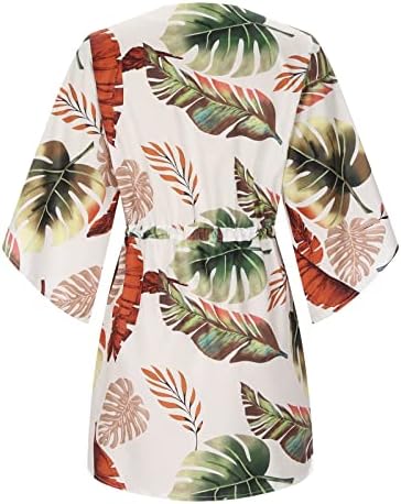 Kadın Yaz Moda 2023, kadın Yaz 3/4 Kollu V Boyun tatil elbisesi Boho Baskı İpli Güneş Plaj Elbise
