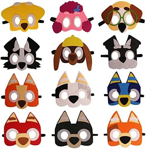 Tudona 12 Paket Yavru Köpekler Çocuklar için Keçe Maske Yavru Köpek Tema Parti Malzemeleri Dekorasyon Cosplay Köpekler