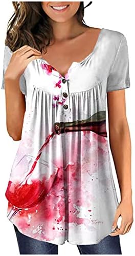 lcepcy Tunik Üstleri Kadınlar için Tüm Baskılı T Shirt V Boyun Düğmesi Dantelli Bluzlar Yaz Rahat Kısa Kollu Tee Gömlek