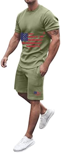 WalGRHFR Mens Kısa Kollu Setleri 2 Parça Amerikan Bayrağı Kıyafetler Moda Yaz Eşofman Rahat Set erkek Hawaiian Suits