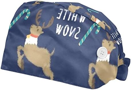 Hemşireler kadınlar at kuyruğu şapka Noel küçük geyik için düğme ter bandı ile 2 paket ayarlanabilir çalışma kap