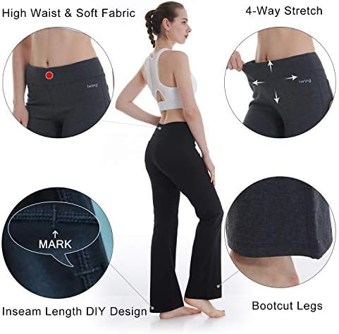 Iwıng kadın Bootcut Yüksek Belli Yoga Pantolon, Düzenli / Uzun / Petite Bootleg Alevlendi Egzersiz pamuklu pantolonlar