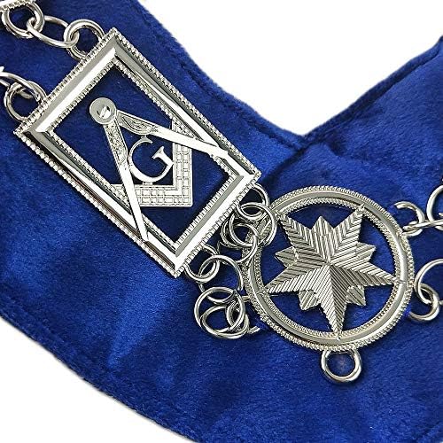 Imason Masonik Zincir Yaka Mavi Köşkü Usta Mason Pusula ve Kare G-Gümüş Kaplama