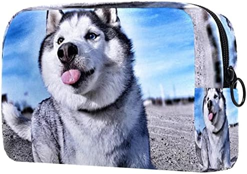 Küçük Makyaj Çantası, Kadınlar ve Kızlar için Fermuarlı Kese Seyahat kozmetik düzenleyici, Hayvan Alaska Köpeği