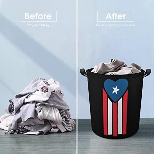 Porto Rikolu Bayrağı Kalp çamaşır sepeti Sepet Çanta Çamaşır Kutusu saklama çantası Katlanabilir Uzun Kolları ile