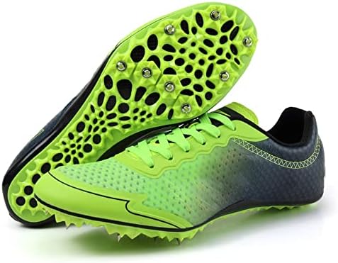GEMECI Mavi Yeşil Sivri Spor Ayakkabı Erkekler ve Kadınlar için Atletizm Sivri Ayakkabı 100-400 Metre Yarış Gençlik