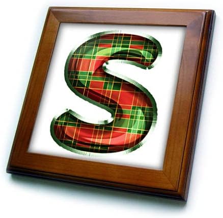 3dRose Sevimli Kırmızı ve Yeşil Noel Ekose Monogram İlk S Çerçeveli Fayans (ft-371622-1)