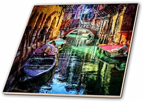 3dRose Dijital olarak kabataslak boyama, Venedik, italya kanallarını renkli bir şekilde geliştirir. - Fayans (ct_350359_1)