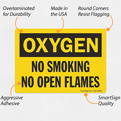 SmartSign Oksijen-Sigara İçilmez, Açık Alev Yok Etiketi / 3,5 x 5 Lamine Vinil
